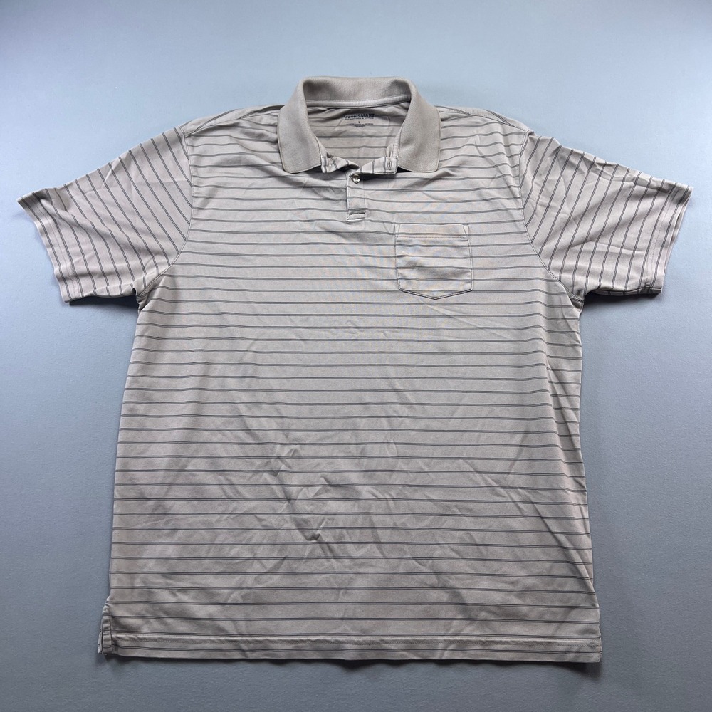 Travel Smart By Roundtree & Yorke Polo Shirt Mens Large Brown Black Striped Golf